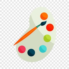 Palette with paints and brush icon in cartoon style isolated on background for any web design