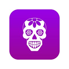 Sugar skull, flowers on the skull icon digital purple for any design isolated on white vector illustration