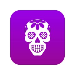 Sugar skull, flowers on the skull icon digital purple for any design isolated on white vector illustration