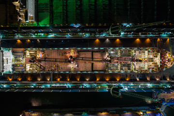 shipyard industry large on the sea at night in Thailand aerial view