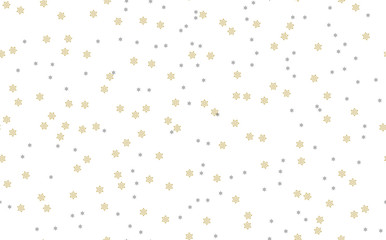 Simple seamless winter pattern with gold snowflakes on white background. hristmas seamless pattern with snowflakes.