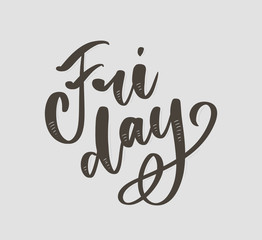 Hand lettering happy friday inscription isolated on white background. Vector illustration. Can be used for card design.