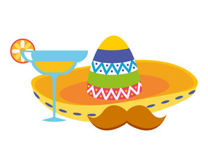 mexican hat traditional with mustache and cocktail