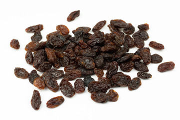  Dried raisins isolated on a white background.