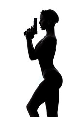 sexual cruel girl in underwear ging to kill her victim, husband. cruelty concept