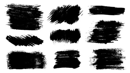 Grunge stains set. Ink splatter backgrounds collection. Spray splashes backdrops. Highly detailed liquid strokes isolated. Paint brush textures. Abstract vector illustration.