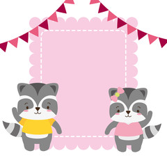 cute couple raccoon animals greeting card