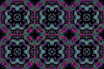 Seamless endless repeating bright ornament of multi-colored geometric shapes