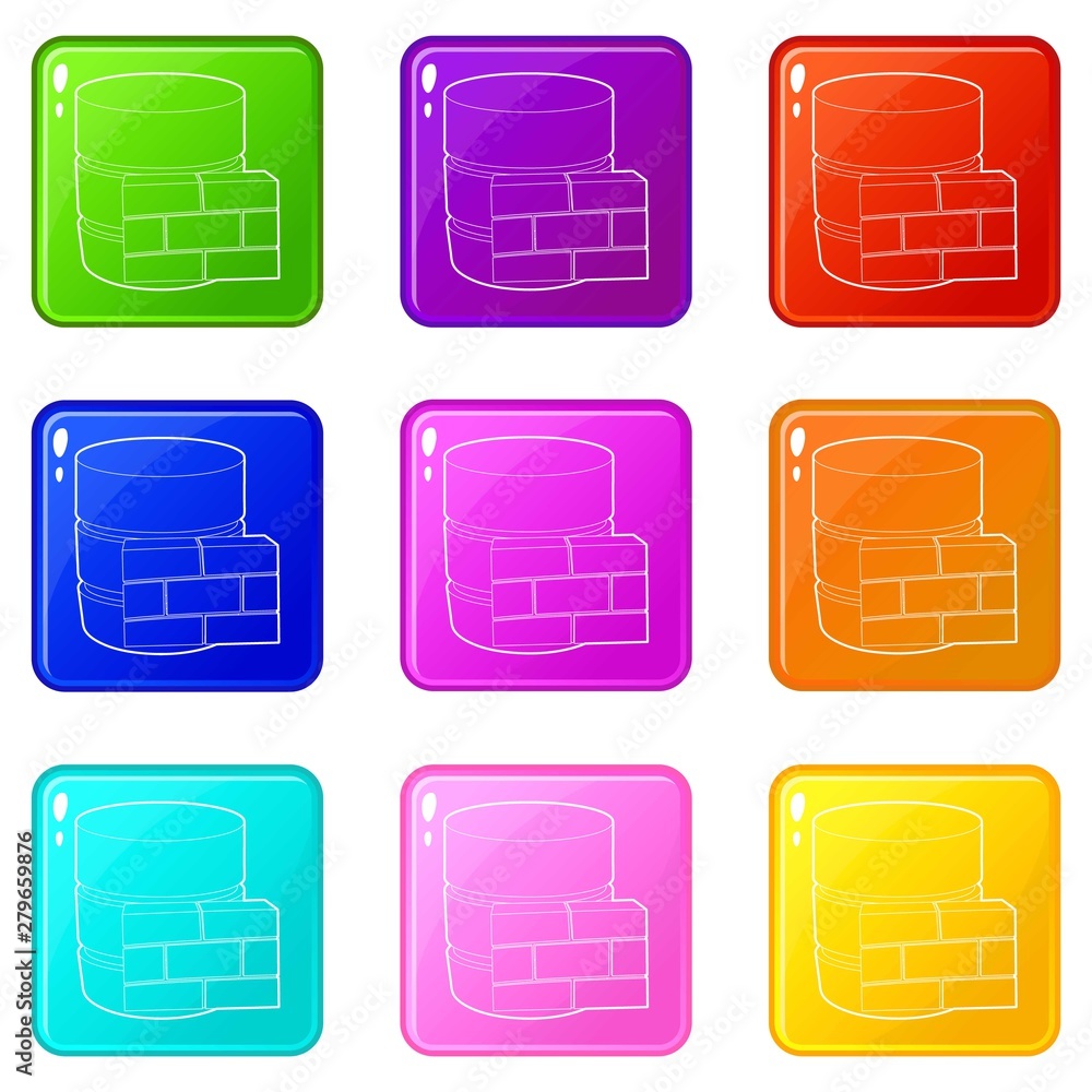 Poster not available database icons set 9 color collection isolated on white for any design