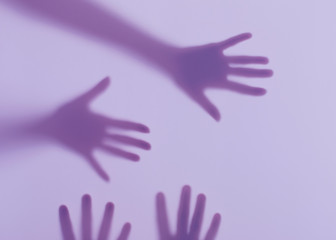 Male and female hands behind a frosted glass. Silhouettes of male and female hands. Conceptual...