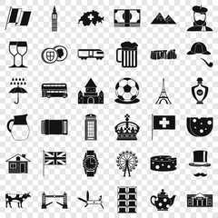 Paris icons set. Simple style of 36 paris vector icons for web for any design