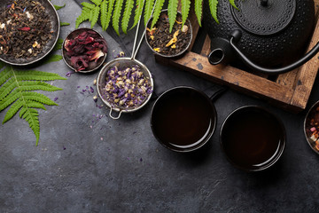 Set of herbal and fruit dry teas