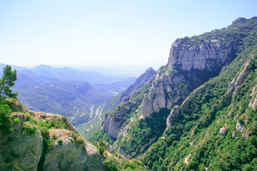 Fototapeta na wymiar Breathtaking View To Montserrat Mountain. Montserrat mountains in summer. Catalonia. Spain.