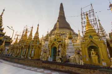 Shwedagon pagoda at Yangon in Myanmar at sunny time