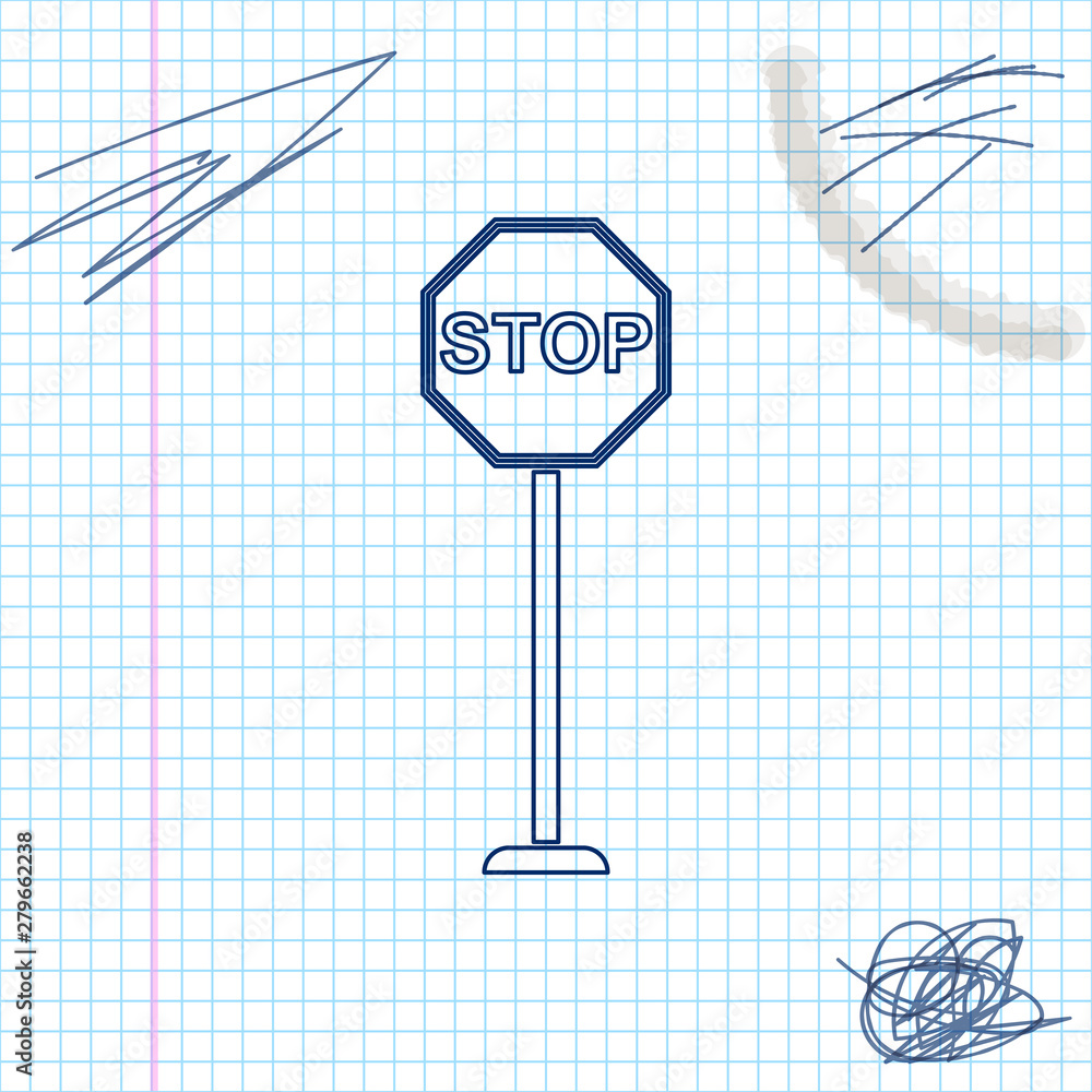Poster stop line sketch icon isolated on white background. traffic regulatory warning stop symbol. vector i