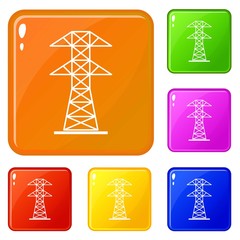 High voltage tower icons set collection vector 6 color isolated on white background