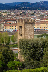 Fototapeta na wymiar Tower of San Niccolo and view of the beautiful city of Florence from Michelangelo Square