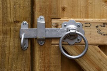 Metal Round Ring Latch Handle Fitted On Wooden garden gate