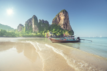 Fototapeta premium boats on Railay beach in Krabi Thailand