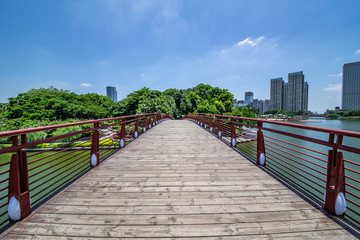 Wooden Road Bridge, Qiandenghu Park, Foshan City, Guangdong Province, China