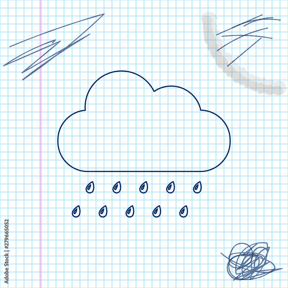 Poster cloud with rain line sketch icon isolated on white background. rain nimbus cloud precipitation with 