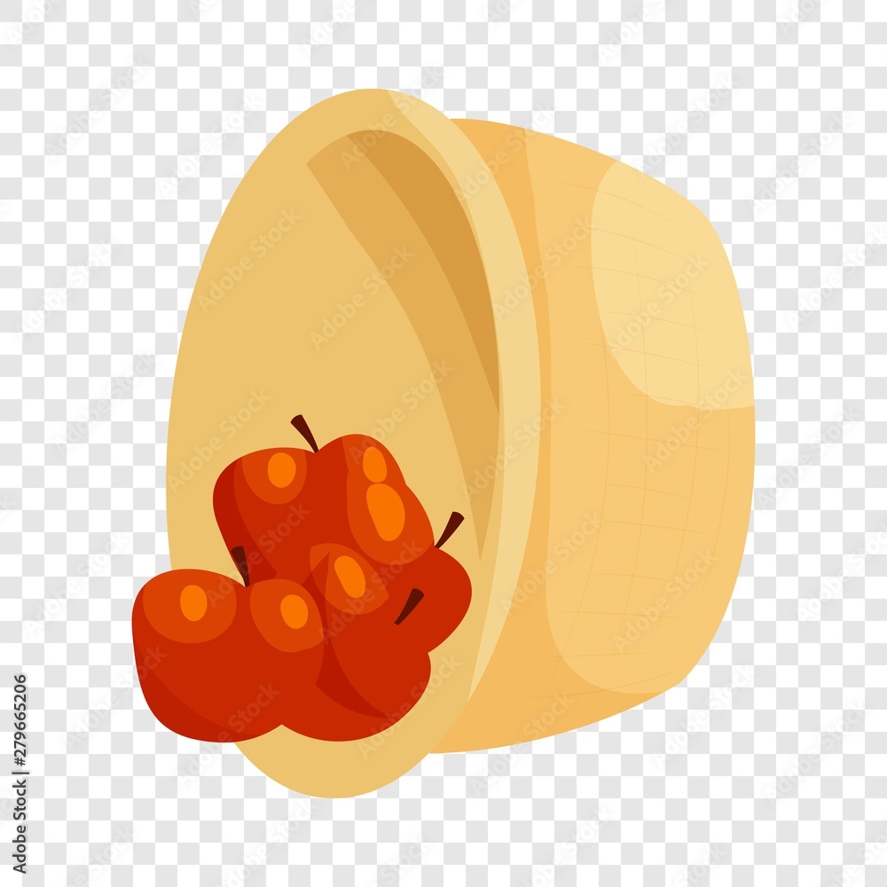 Poster basket with apples icon in cartoon style isolated on background for any web design