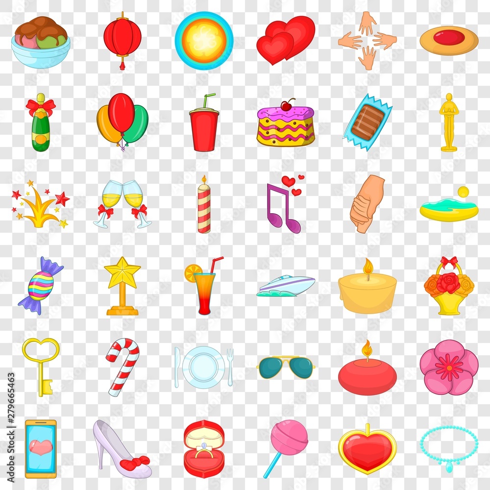 Poster balloon icons set. cartoon style of 36 balloon vector icons for web for any design