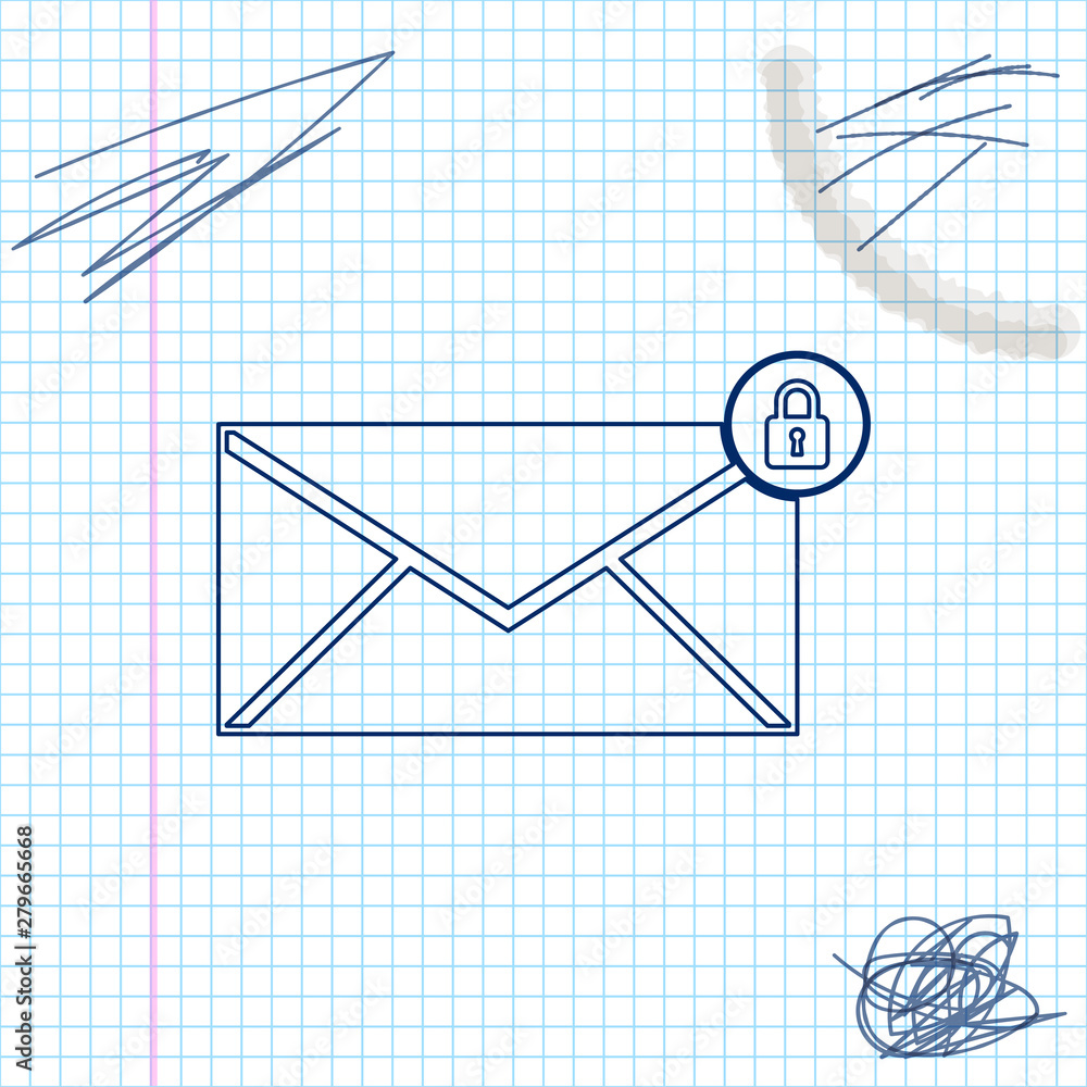 Poster email message lock password line sketch icon isolated on white background. envelope with padlock sig