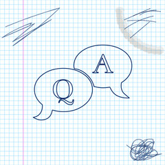 Question and Answer mark in speech bubble line sketch icon isolated on white background. Q and A symbol. FAQ sign. Copy files, chat speech bubble and chart web icons. Vector Illustration