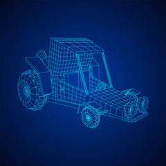 Off road dune buggy car. Terrain vehicle. Outdoor car racing, extreme sport oncept. Wireframe low poly mesh vector illustration