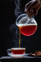 Hot Bael juice with side smoke, with bark of bael fruit, the properties of hot bael fruit juice is a kind of herb - the concept of health.