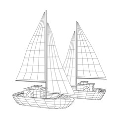 Yacht or sail boat. Luxury yacht race, sea sailing regatta concept. Wireframe low poly mesh vector illustration