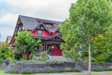 Houses in suburb at Summer in the north America. Luxury houses with nice landscape.