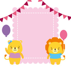 cute couple lion animals greeting card