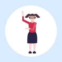 woman wearing modern 3d glasses girl experiencing virtual reality through headset vision vr digital technology concept female cartoon character flat full length