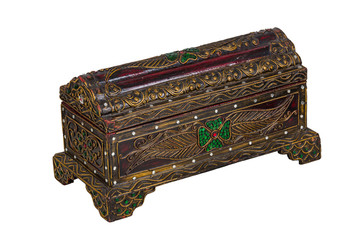 Wooden chest of thai art isolated with white background