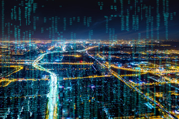 Modern city with wireless network connection concept