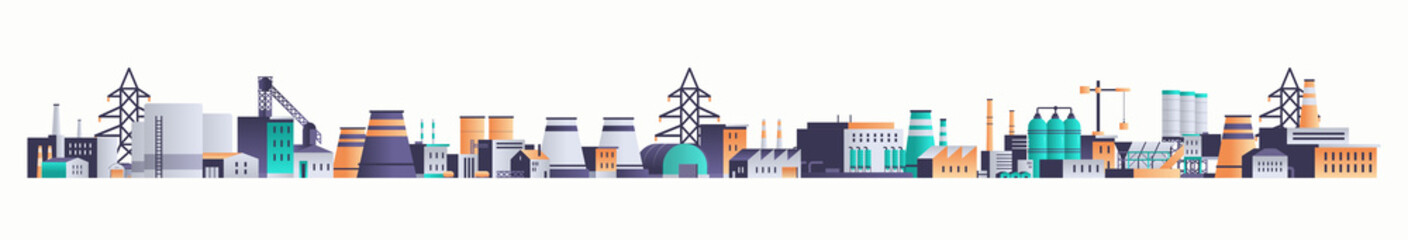 Obraz premium factory manufacturing buildings industrial zone plant power station production technology concept horizontal white background flat