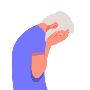 Profile of an elderly man in despair. The tragedy, the death of a loved one, a nervous breakdown. Vector flat illustration