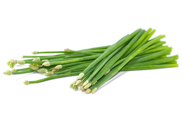 Chives flower or Chinese Chive isolated cut out on white background