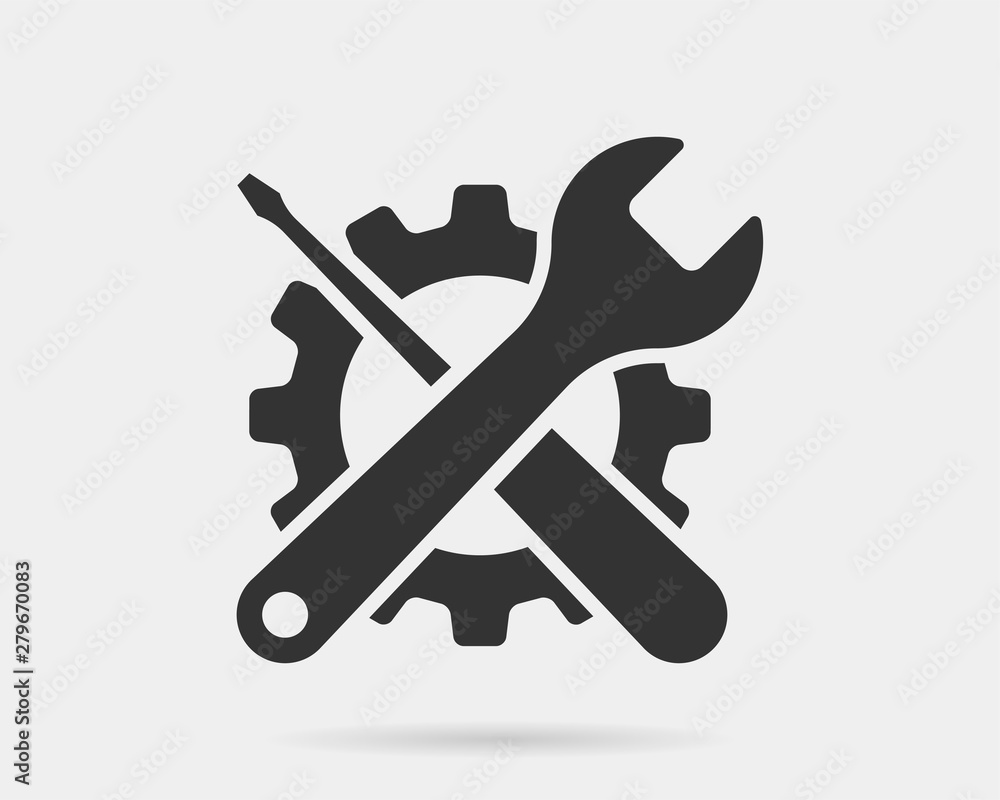 Poster tools vector wrench icon. spanner logo design element. key tool isolated on white background.