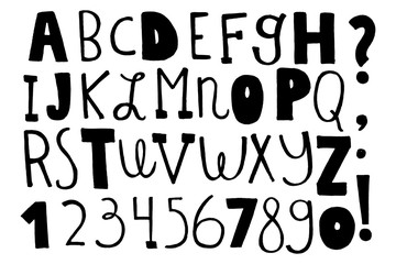 Hand drawn doodle font, english alphabet universal design