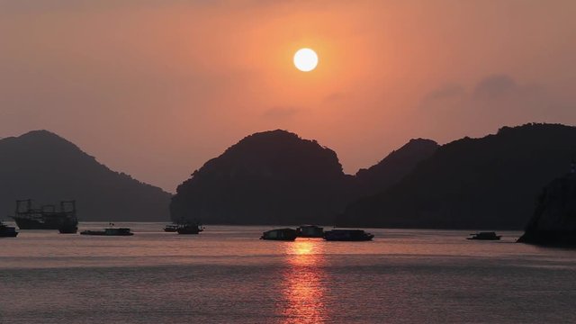 Sunset On The Bay Of Cat Ba Town, Vietnam