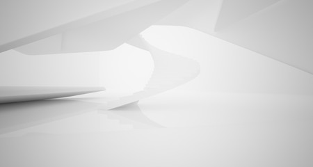Abstract architectural white smooth interior of a minimalist house with large windows.. 3D illustration and rendering.