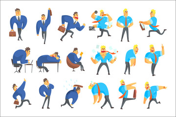 Businessman In A Suit Different Work Activities Set Of Drawings