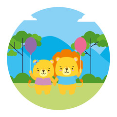 cute couple lion animal landscape natural