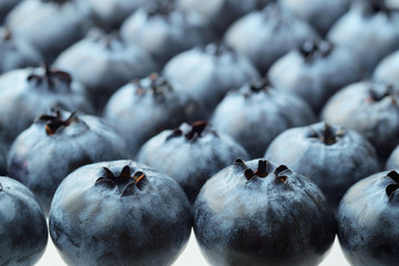 Blueberries close up on white background