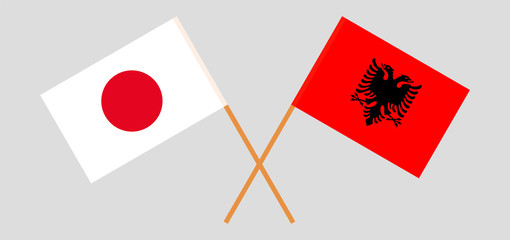 Albania and Japan. Crossed Albanian and Japanese flags