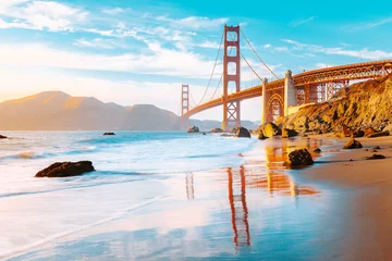 Türaufkleber Golden Gate Bridge bei Sonnenuntergang, San Francisco, Kalifornien, USA © JFL Photography
