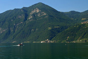 boat on the lake,nature, sky, blue,landscape,water,summer,tourism,  coast, travel, mountains, 